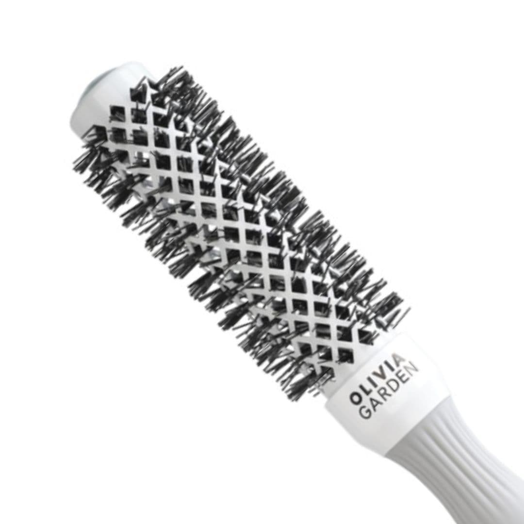 Olivia Garden BlowOut Shine White/Grey - keramický kartáč na foukání vlasů šedo-bílý T 25 - průměr 25 mm