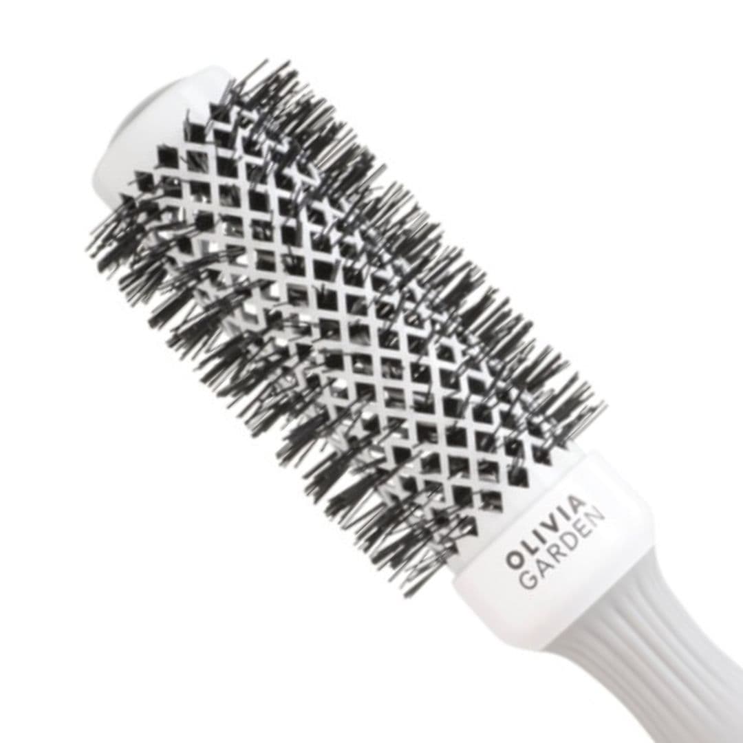 Olivia Garden BlowOut Shine White/Grey - keramický kartáč na foukání vlasů šedo-bílý T 35 - průměr 35 mm