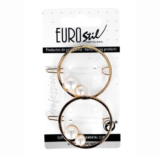 VÝPRODEJ: Eurostil 06941 Golden Metal Clips with Pearls - kovové ozdobné klipsy se zlatým povrchem a perlami, 2 ks