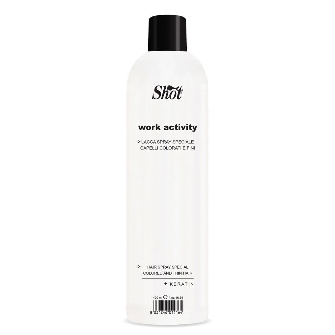 Shot Work Activity Hair Spray Special COLORED and Thin Hair + Keratin - lak na vlasy na barvené vlasy s keratinem, 490 ml