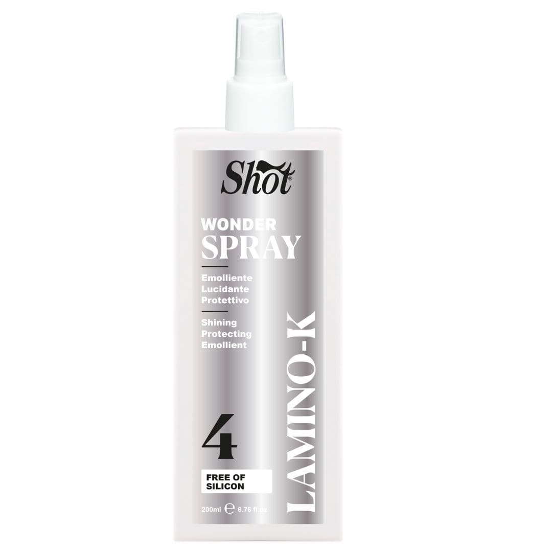 Shot Lamino K Wonder Spray 4 - sprej na vlasy s anti-frizz efektem, 200 ml