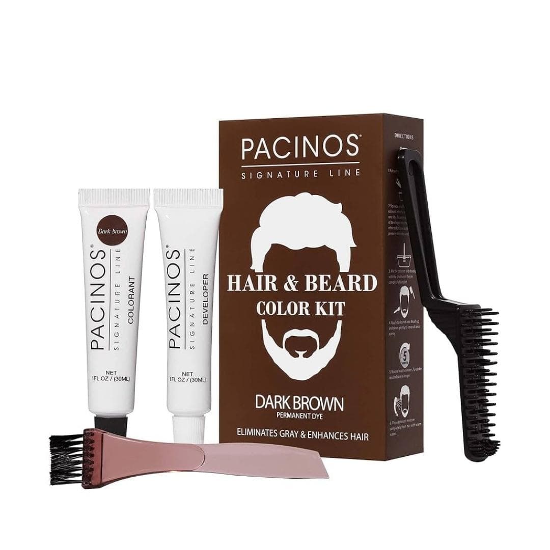 Pacinos Hair&Beard Color Kit Dark Brown - sada pro barvení vlasů a brady - tmavý hnědý odstín