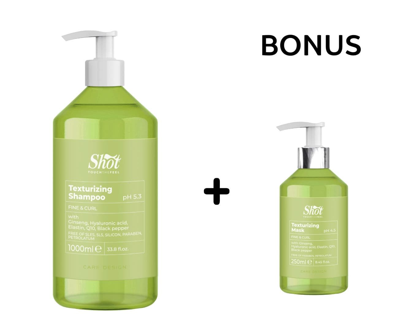 AKCE: Shot Texturizing Shampoo - šampon pro vytvoření textury pro jemné i kudrnaté vlasy, 1000 ml + šampon/maska, 250 ml