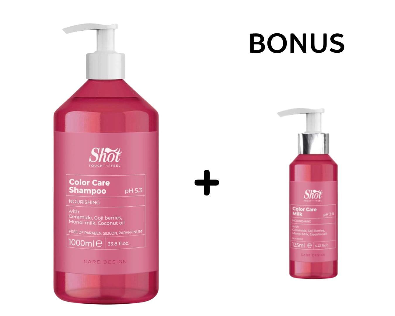 AKCE: Shot Color Care Shampoo - šampon pro barvené vlasy, 1000 ml + šampon/maska, 250 ml nebo výživné mléko, 125 ml