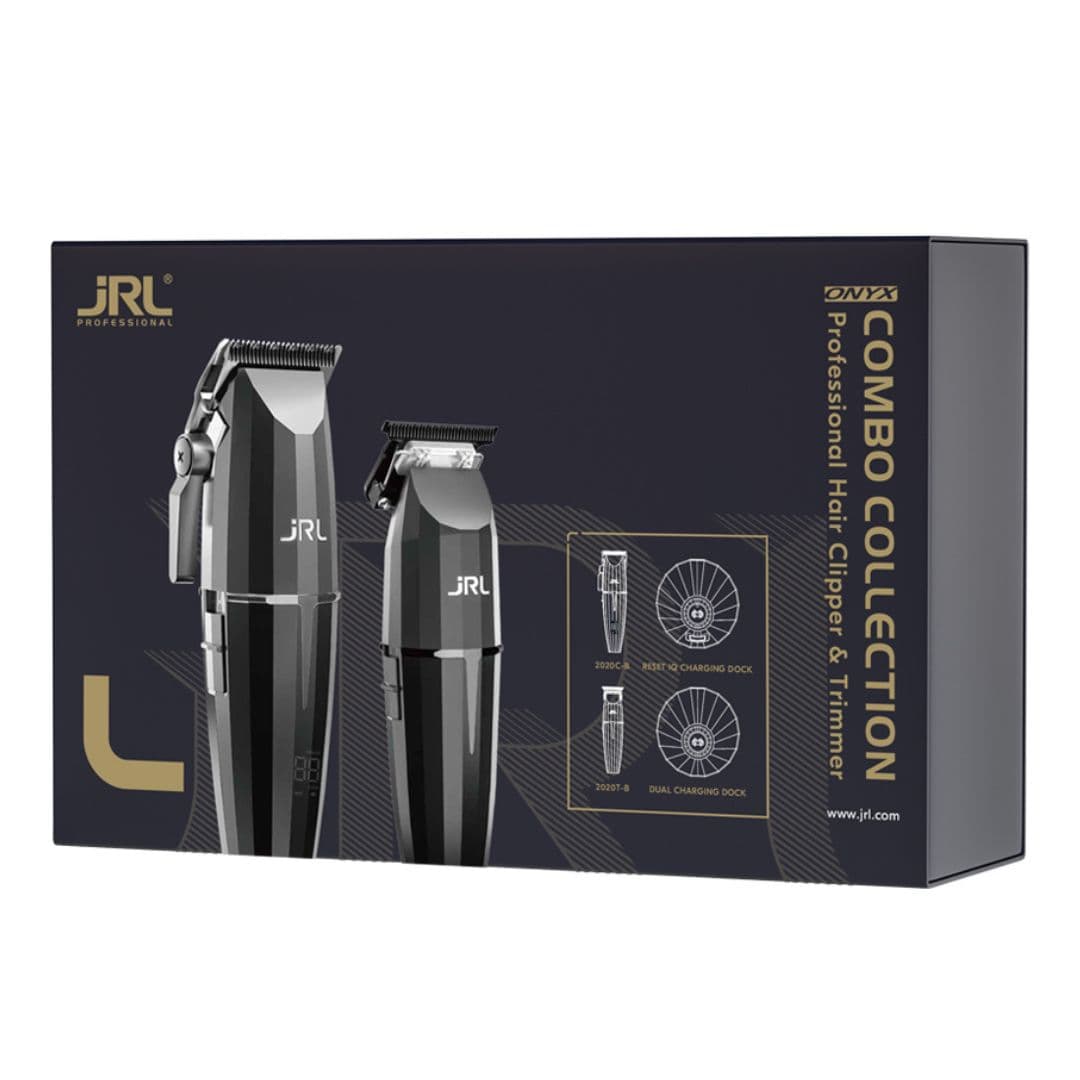 JRL ONYX Black Combo - sada akumulátorového střihacího strojku a konturovacího strojku v černé barvě + minerálni olej M22, 200 ml + stlačený vzduch, 400ml
