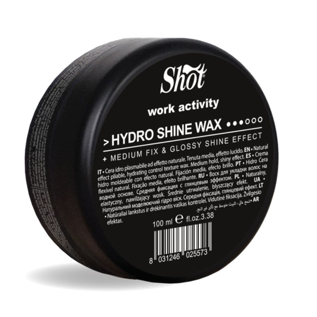 Shot Work Activity HYDRO SHINE WAX - vosk na vlasy s mokrým efektem, střední fixace, 100 ml