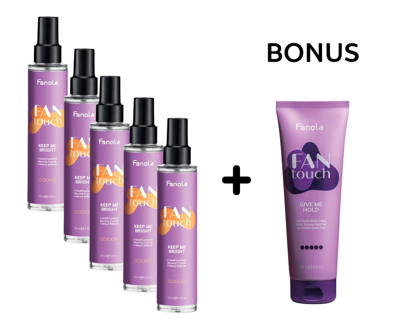 AKCE: 5x Fanola Keep Me Bright - tekuté krystaly, 100 ml + Give Me Hold - gel na vlasy extra silný, 250 ml