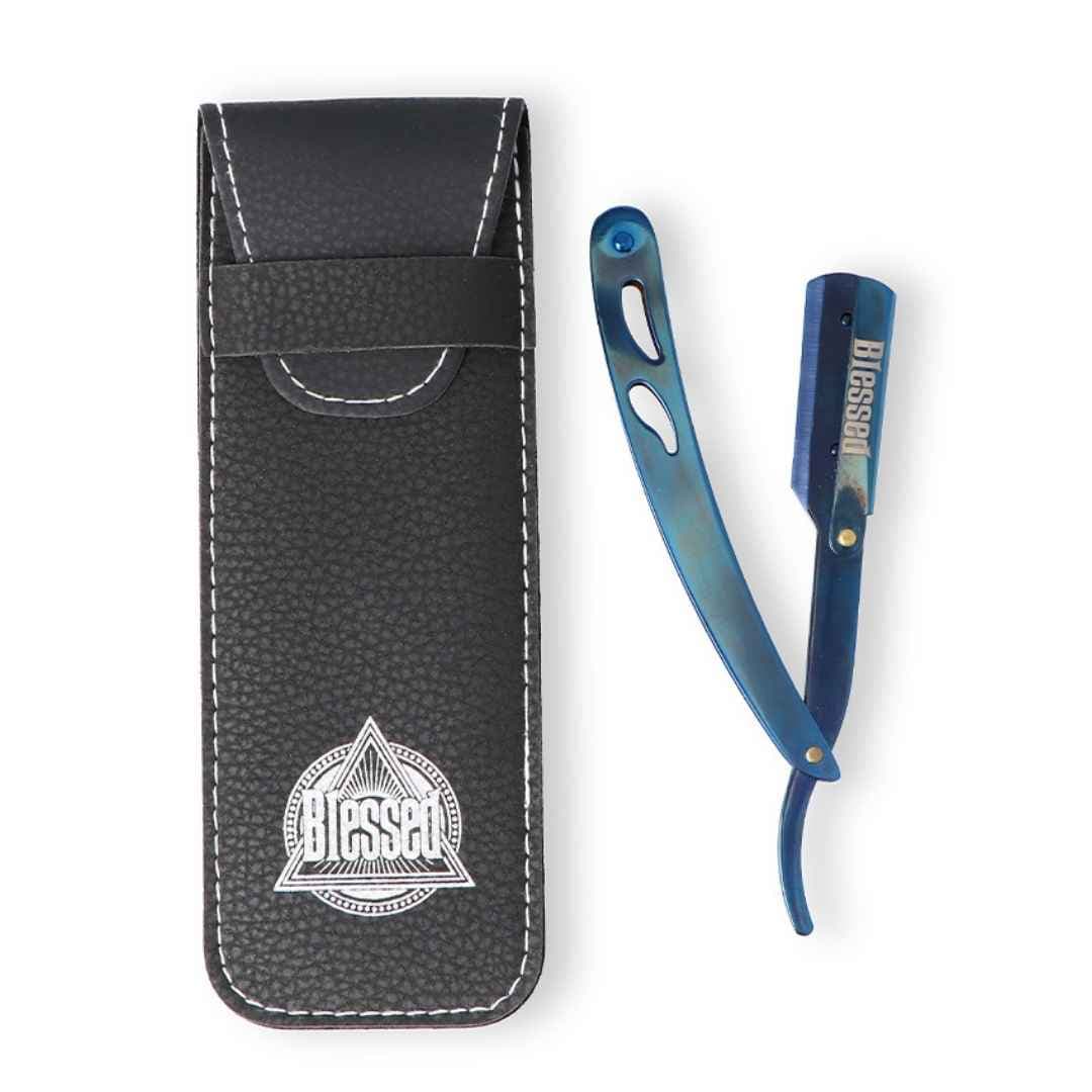 Eurostil Blessed 09171/59 BLUE Metal Shaving Razor - modrá kovová břitva na vyměnitelné žiletky, poloviční čepel,