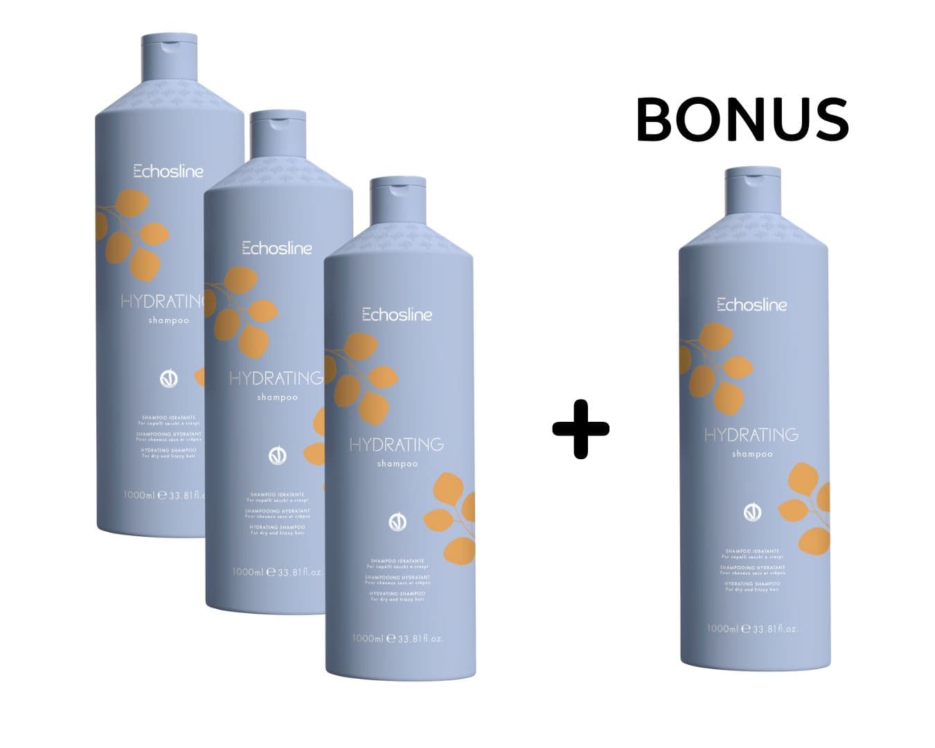 AKCE: 3+1 Echosline Hydrating Shampoo - hydratační šampon pro suché a poškozené vlasy, 1000 ml