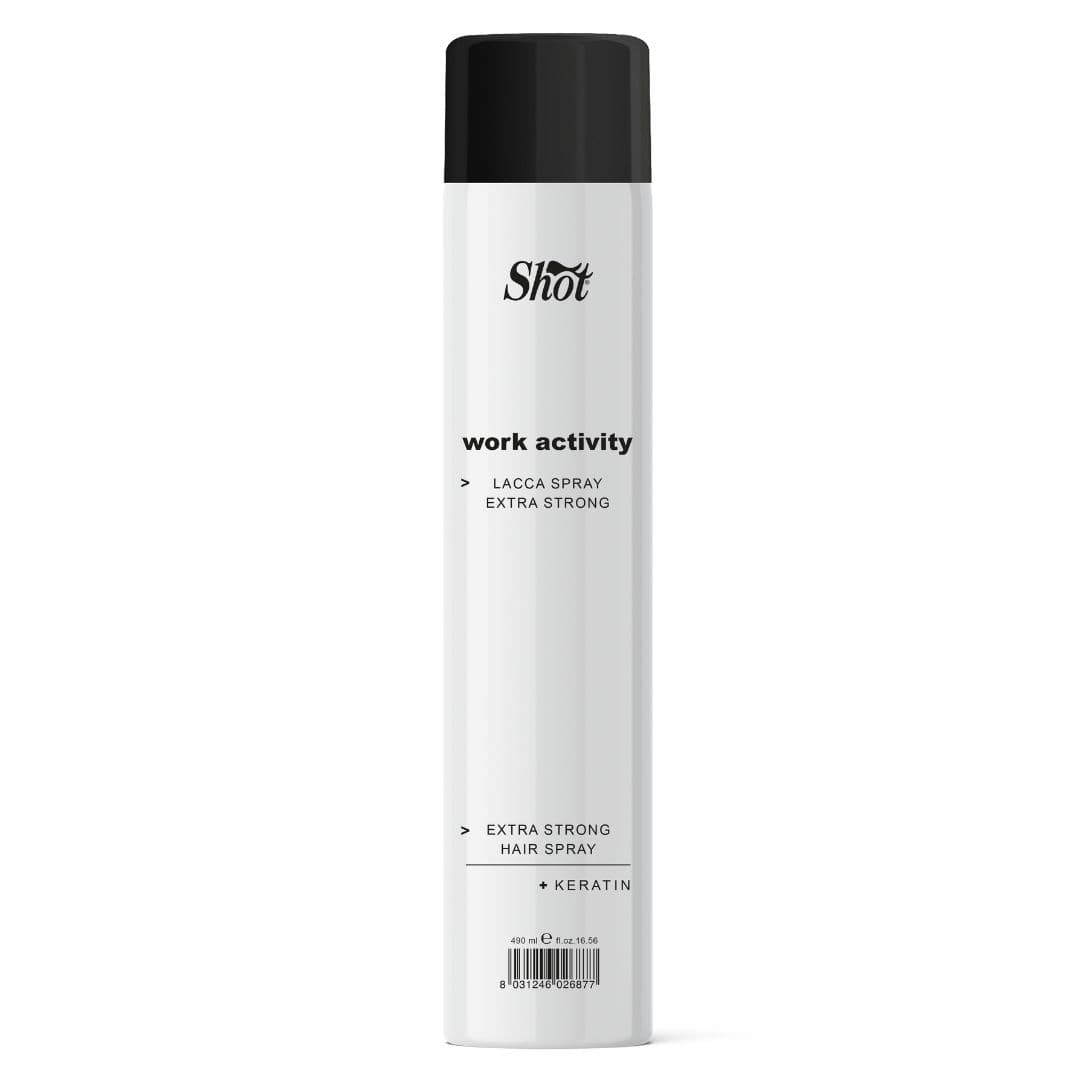 Shot Work Activity Hair Spray EXTRA STRONG + KERATIN - extra silný fixační sprej s keratinem, 490 ml