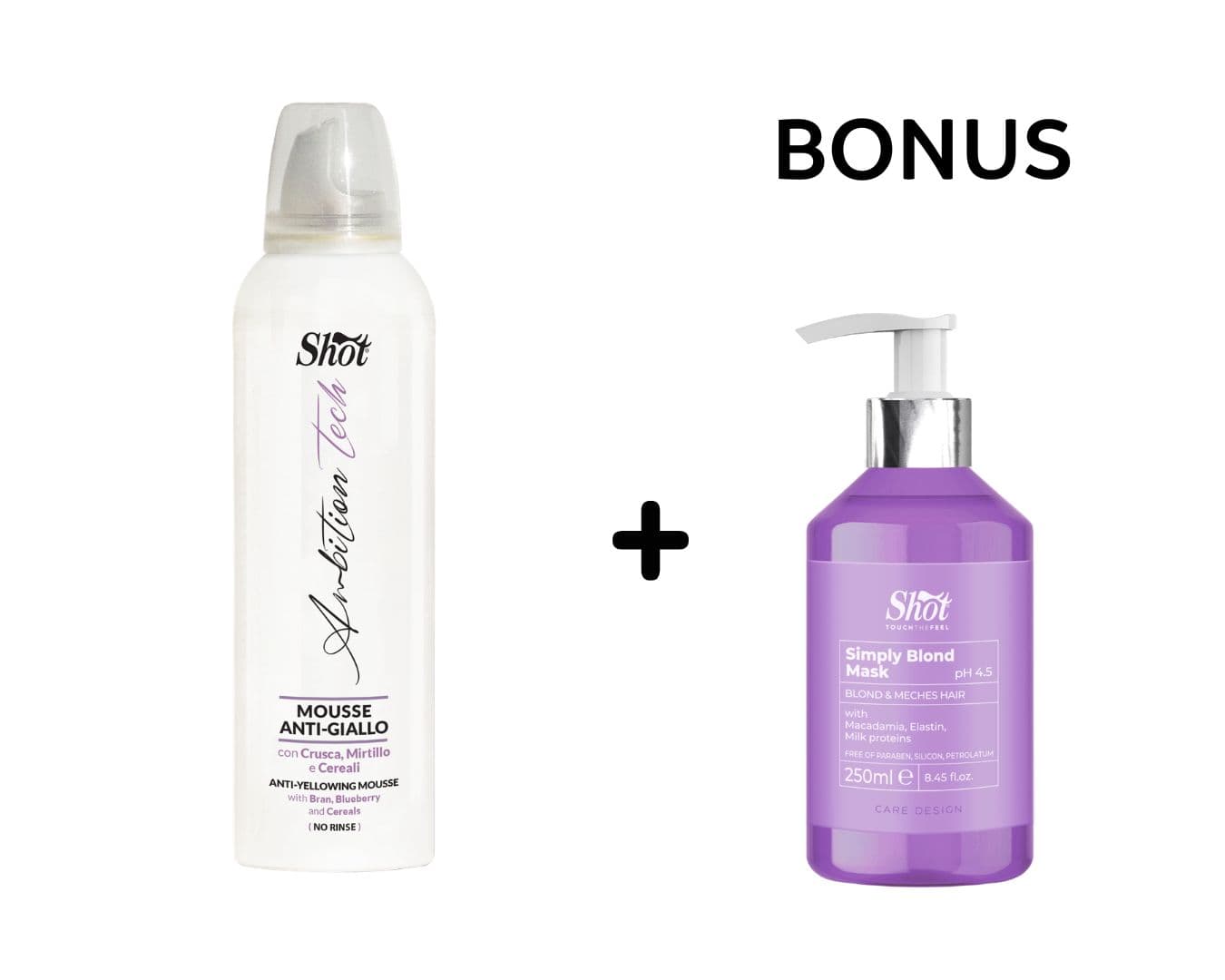 AKCE: Shot Anti-Yellowing Mousse - výživná pěna proti nežádoucím žlutým odleskům, 200 ml + Simply Blond šampon/maska, 250 ml