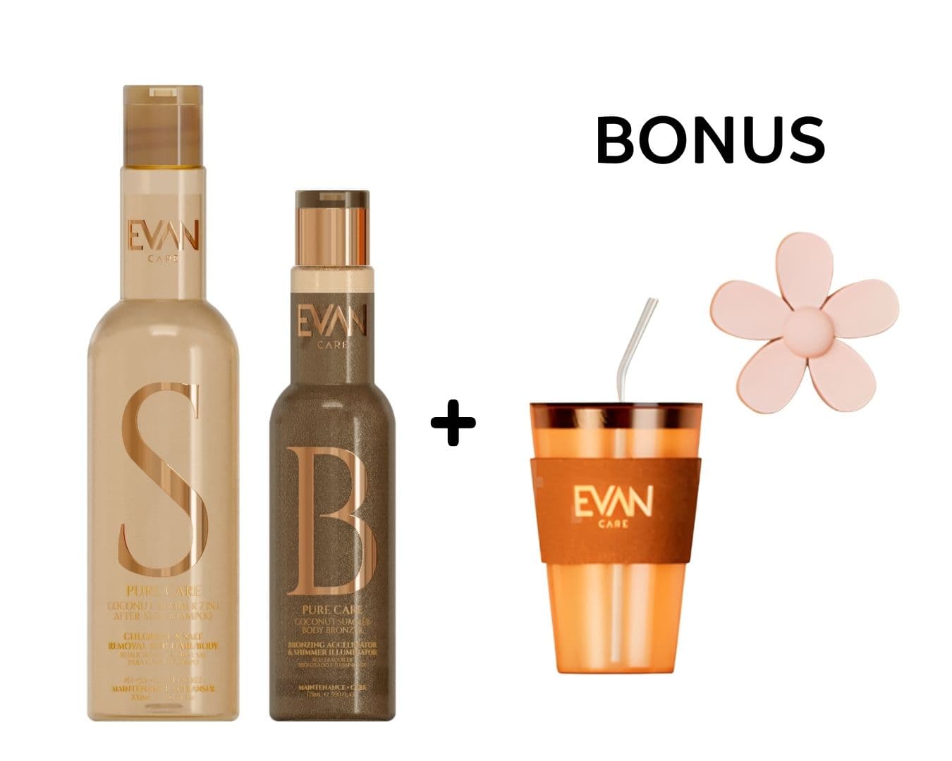 AKCE: Evan Care Coconut Summer - letní péče - šampon, 300 ml a Body Bronzer - tělový olejový bronzer, 180 ml + Amber Cup + Flower Clip