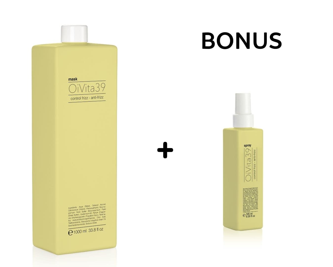 AKCE: OiVita39 AntiFrizz Mask - maska proti krepatění s obsahem makadamie, 1000 ml + šampon/maska, 300 ml NEBO sprej, 195 ml