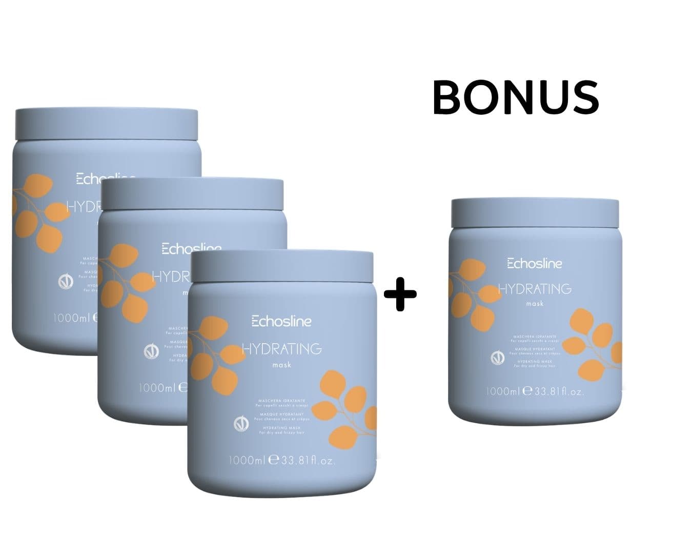 AKCE: 3+1 Echosline Hydrating Mask - hydratační maska pro suché a krepovité vlasy, 1000 ml