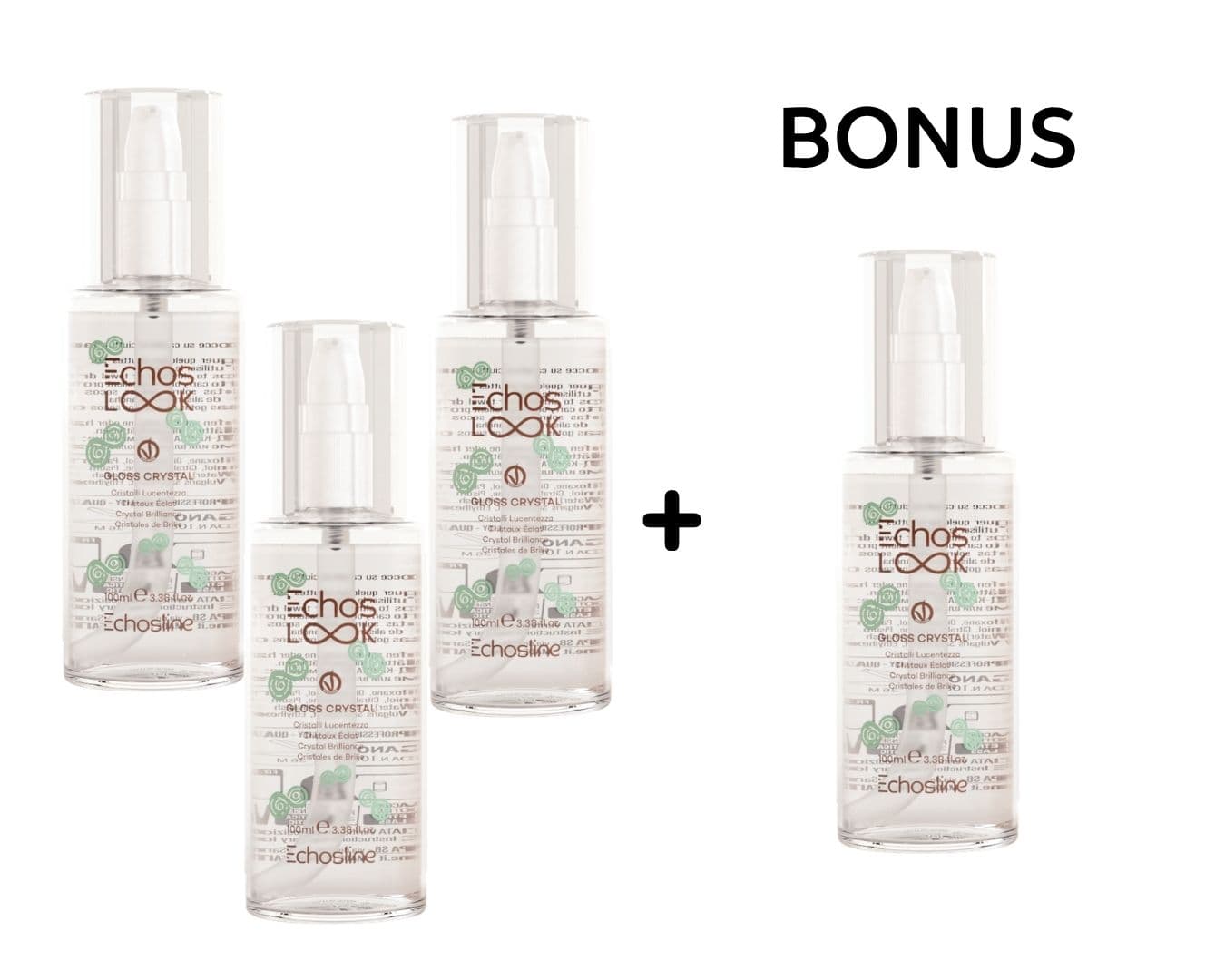 AKCE: 3+1 Echos Look Gloss Crystal - tekuté krystaly s ochranou proti krepatění vlasů, 100 ml