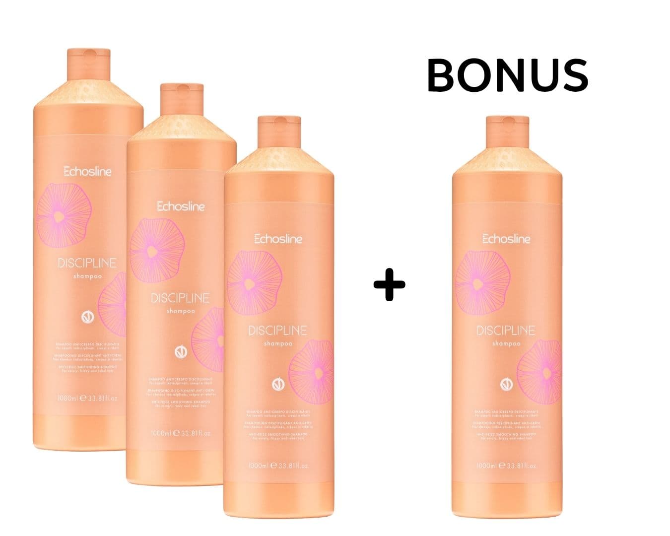 AKCE: 3+1 Echosline Discipline Shampoo - uhlazující šampon proti krepatění, 1000 ml