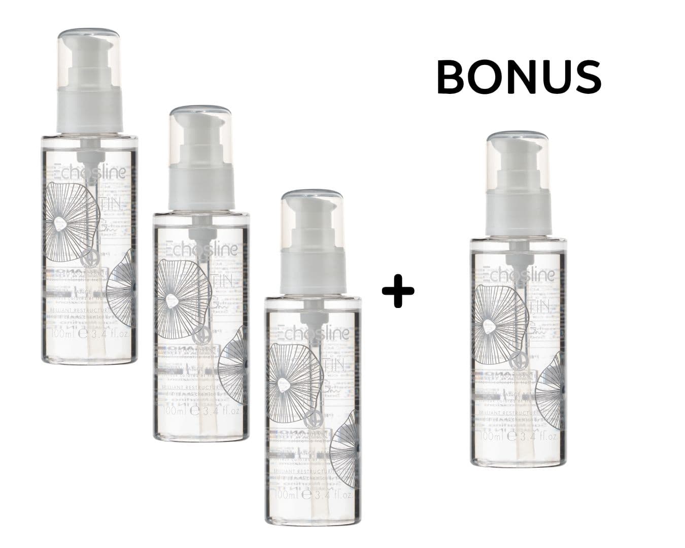 AKCE: 3+1 Echosline Keratin VEG Fluid - obnovující fluid na vlasy se zářivým leskem, 100 ml