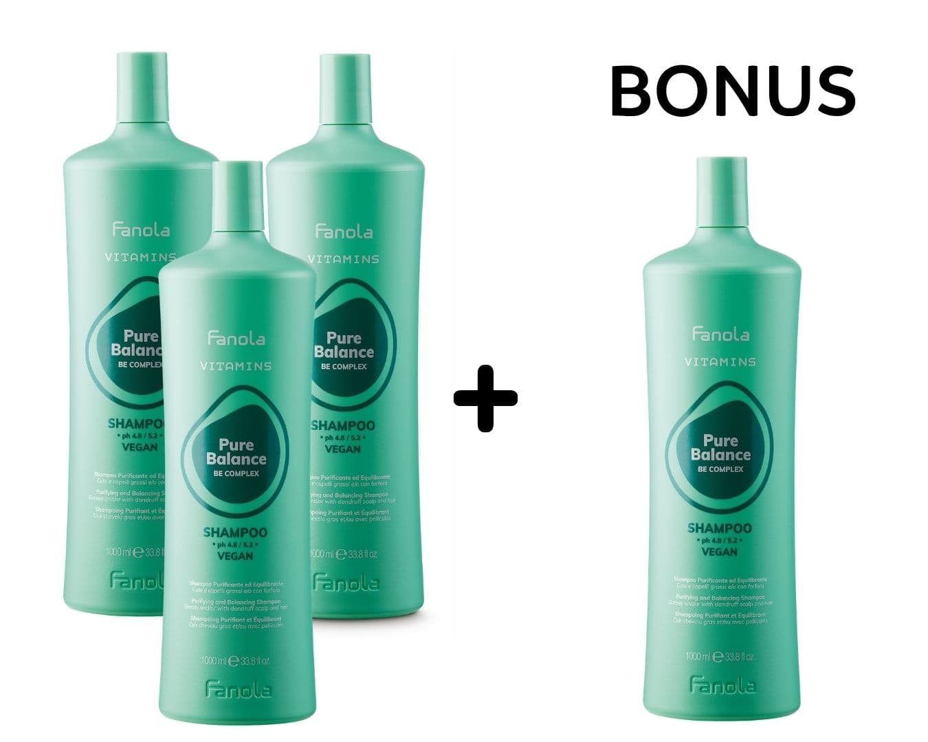 AKCE: 3+1 Fanola Vitamins Pure Balance Shampoo - čistící šampon pro mastnou/lupinatou pokožku, 1000 ml