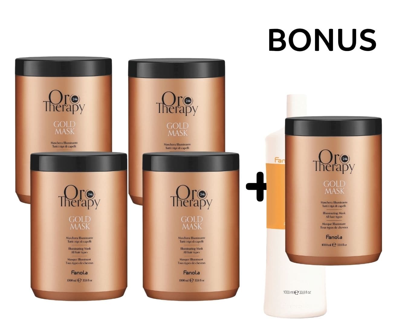 AKCE: 4+1 Fanola Oro Therapy Mask - regenerační maska na vlasy s 24k zlatem, 1000 ml