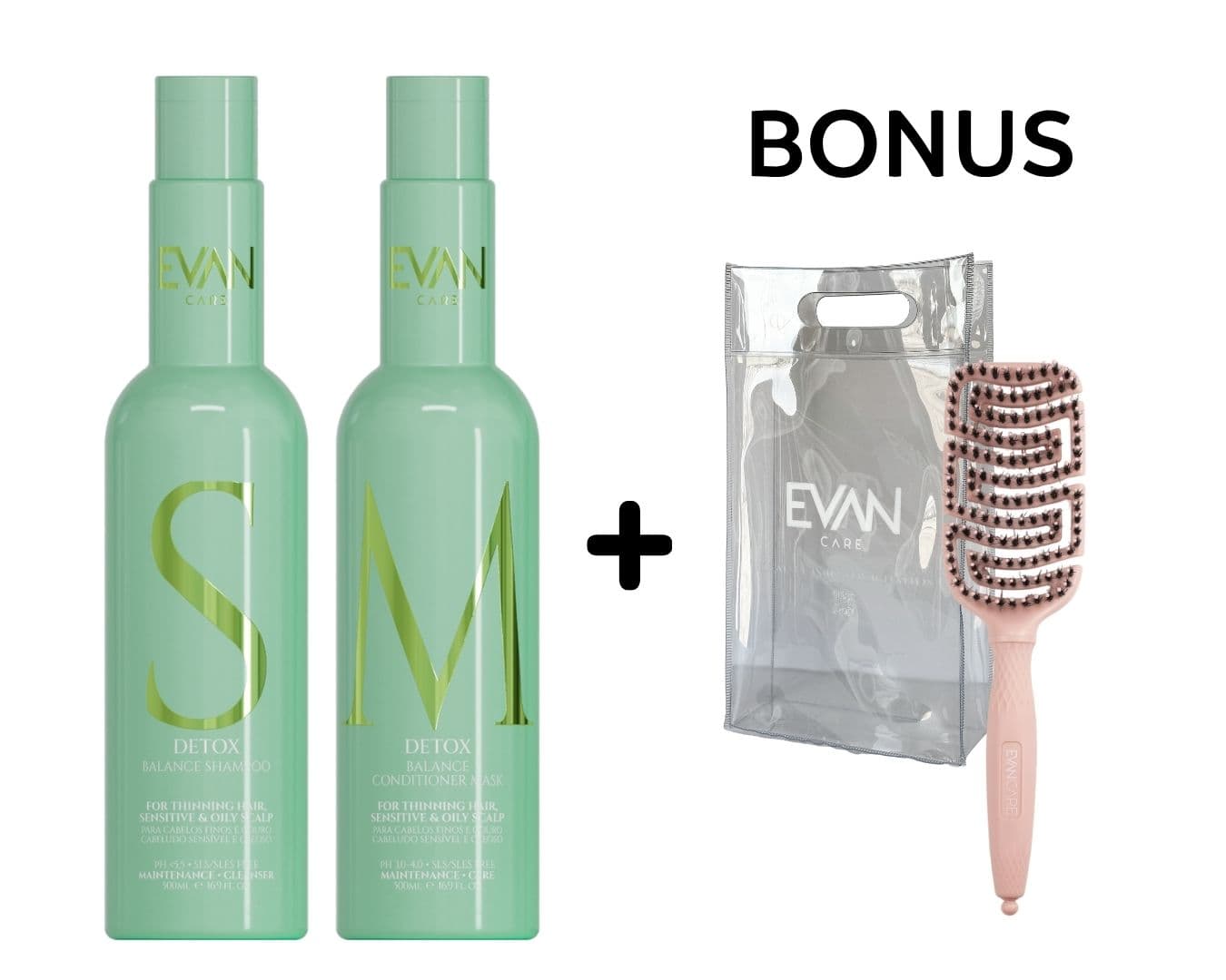AKCE: Evan Care Balance DUO - šampon a maska pro problematickou vlasovou pokožku, 500 ml + dárková taška + kartáč na vlasy