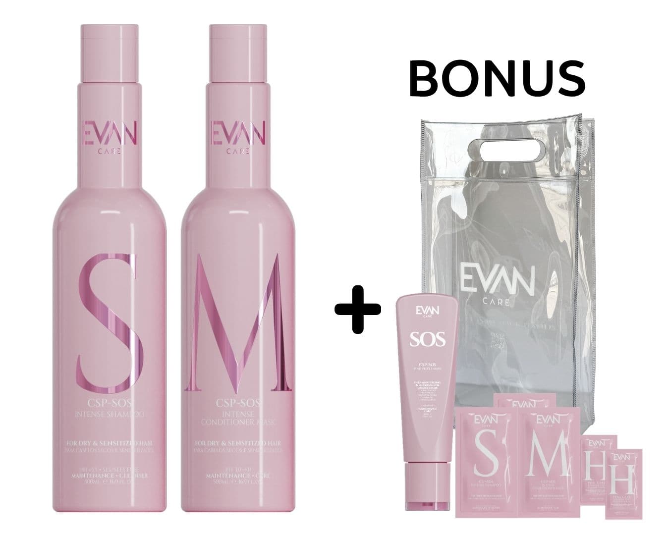 AKCE: Evan Care Intense - šampon a kondicionér-maska, 500 ml + taška + SOS maska, 50 ml + vzorky