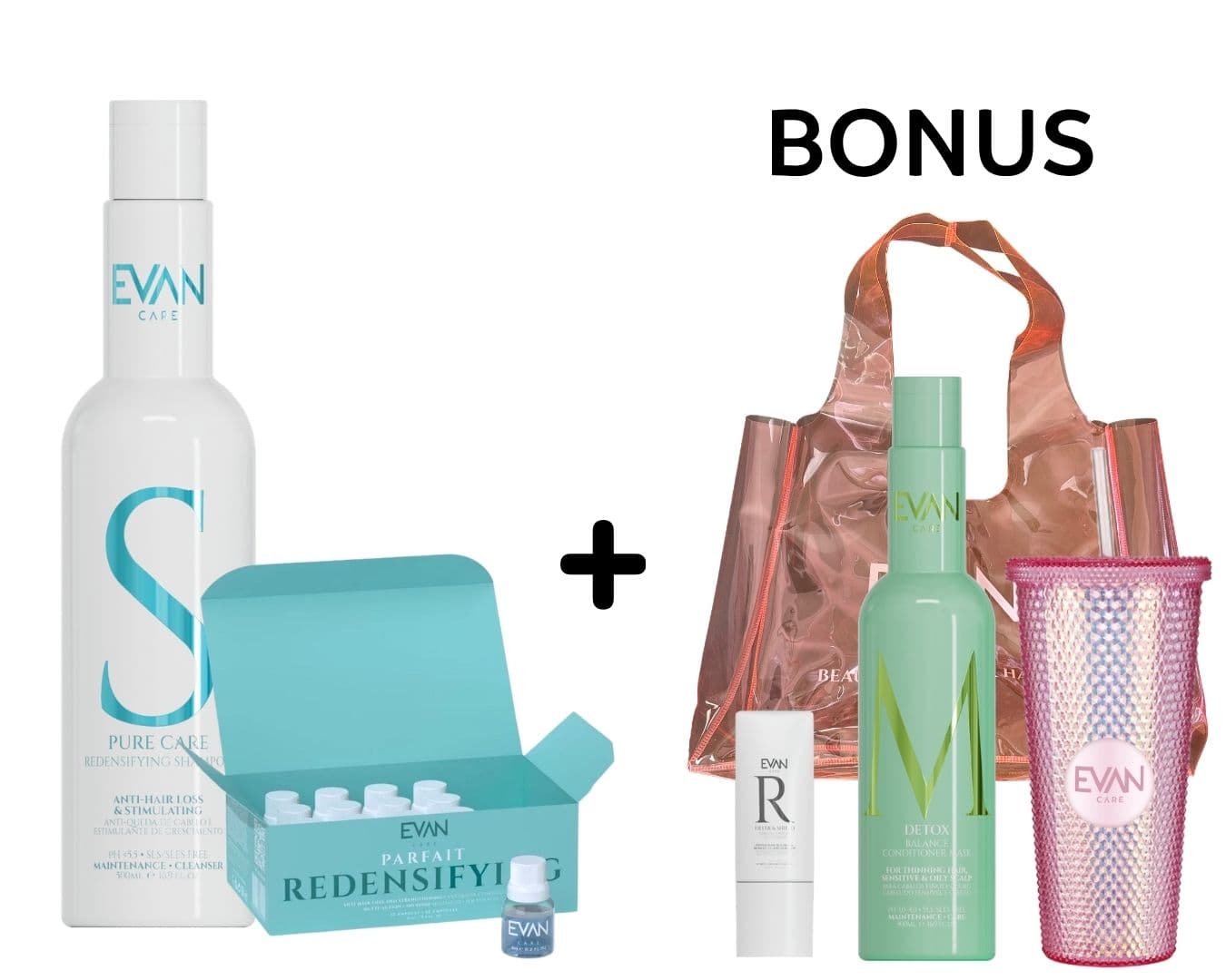 AKCE: Evan Care Redensifying - podpora růstu a zpomalení vypadávání - ampule, 12x10 ml a šampon, 500 ml + taška + sklenice + deep remedy + balance maska, 500 ml
