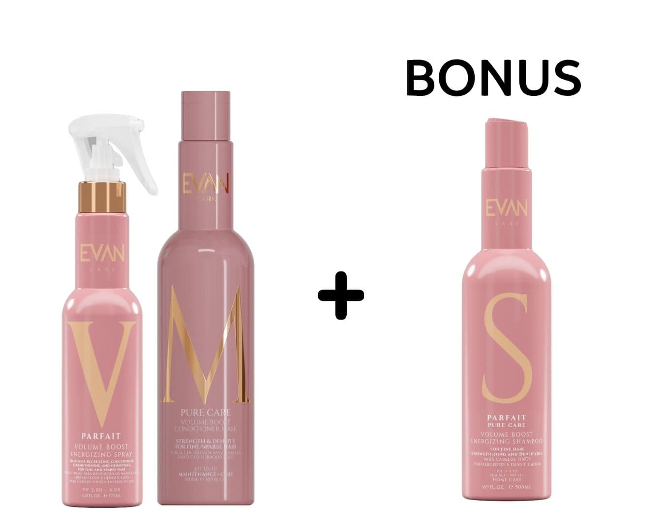 AKCE: Evan Volume Boost - objem a posílení vlasů - sprej, 180 ml a maska, 500 ml + šampon, 500 ml