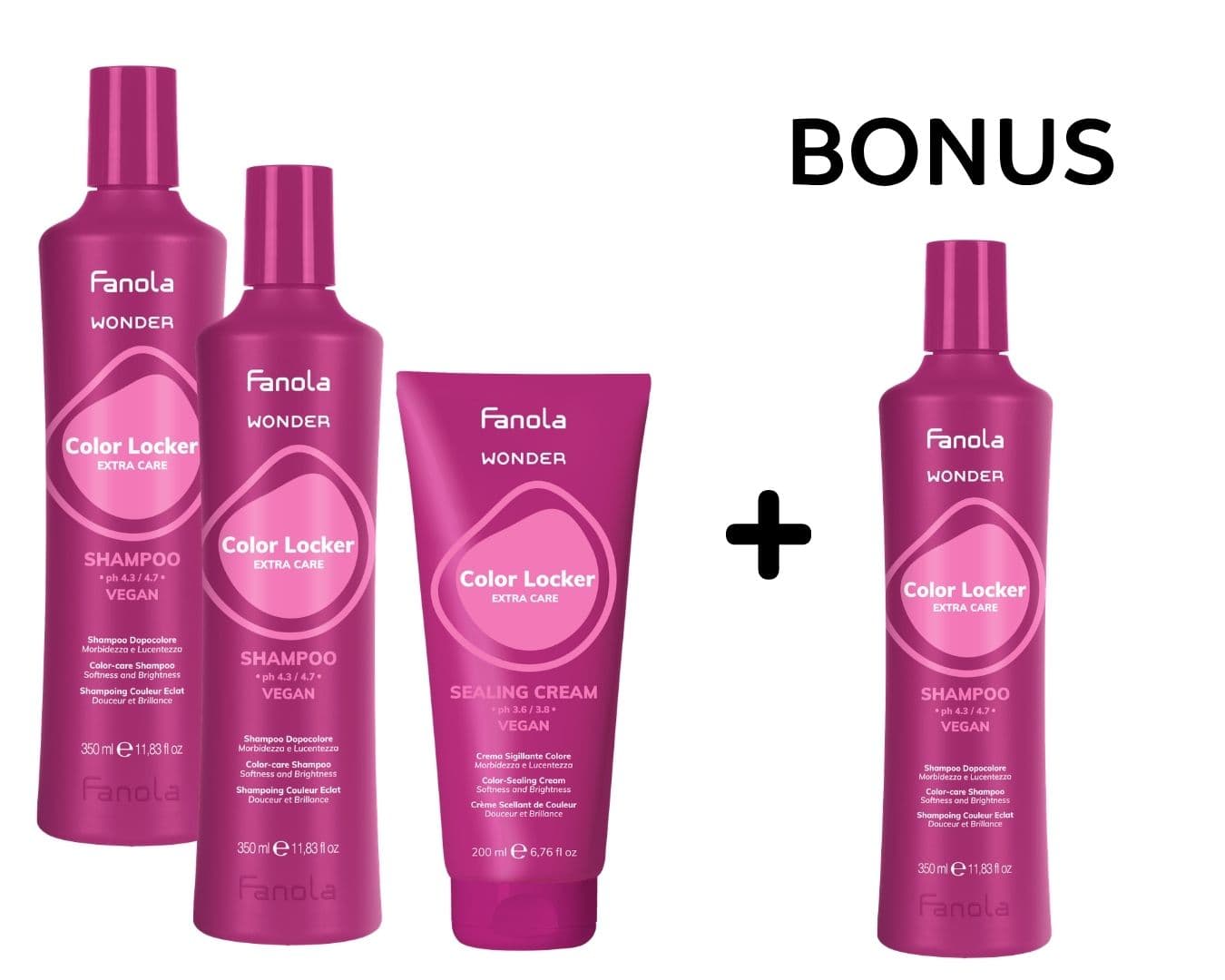 AKCE: Fanola Wonder Color Locker - ochrana barvených vlasů - 2x šampon, 350 ml a 1x sealing cream, 200 ml + šampon, 350 ml