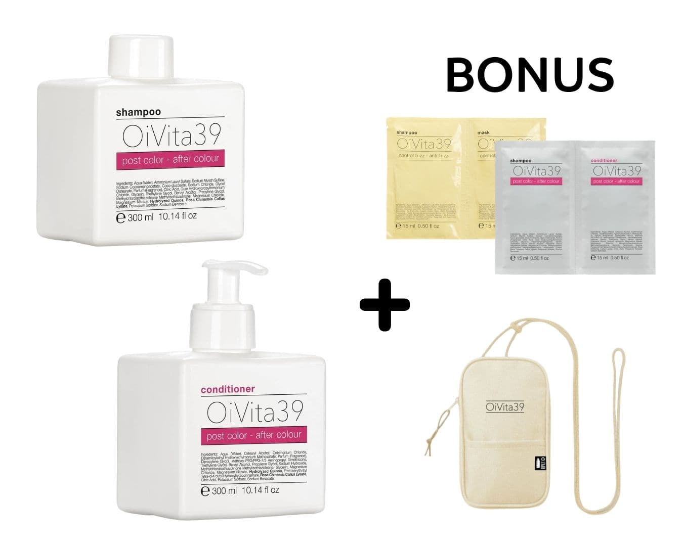 AKCE: OiVita39 Post Color - pro barvené vlasy - šampon a kondicionér, 300 ml + taštička + 5x vzorky