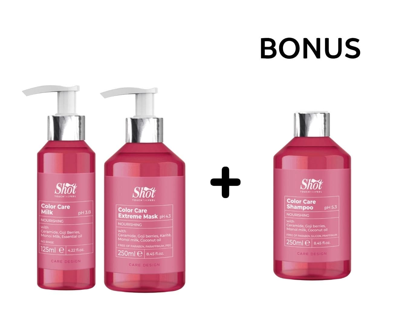 AKCIA: Shot Color Care - pre farbené vlasy - výživné mliečko, 125 ml a maska, 250 ml + šampón, 250 ml