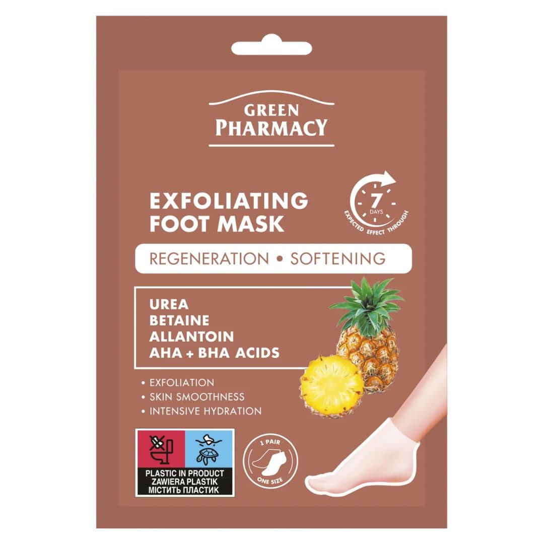 Green Pharmacy Exfoliating Foot Mask - exfoliační maska na nohy s ureou, betadinem, alantoinem a AHA+BHA kyselinami, 2 x 20 ml (1 pár)