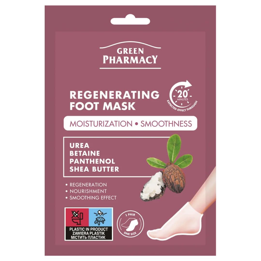 Green Pharmacy Regenerating Foot Mask - regenerační maska na nohy s ureou, betainem, pantenolem a bambuckým máslem, 2 x 13 ml ( 1 pár )