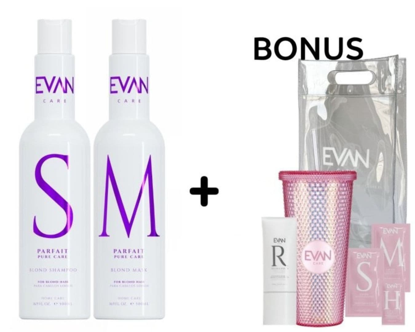 AKCE: Evan Care Blond Repair - šampon a kondicionér maska, 500 ml pro blond vlasy + taška + sklenice + Deep remedy, 50 ml + vzorky