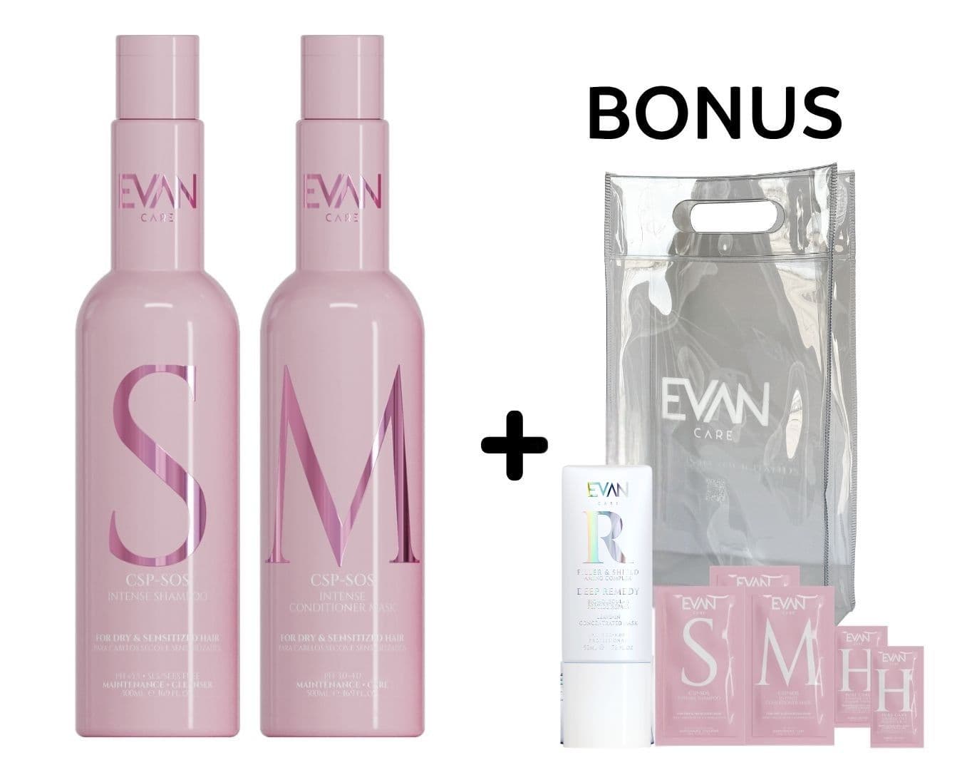 AKCE: Evan Care Intense - šampon a kondicionér-maska, 500 ml + taška + SOS maska, 50 ml + vzorky