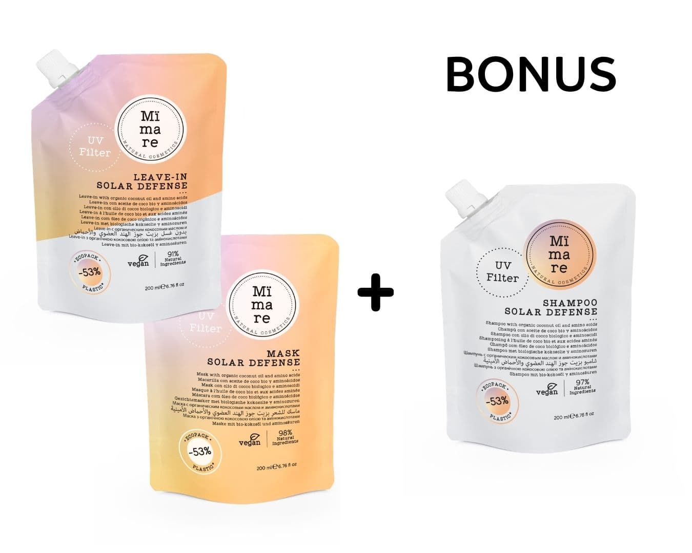 AKCE: Mimare Solar Defense. - letní linie - maska a leave in, 200 ml + šampon, 200 ml (celá linie s UV ochranou)